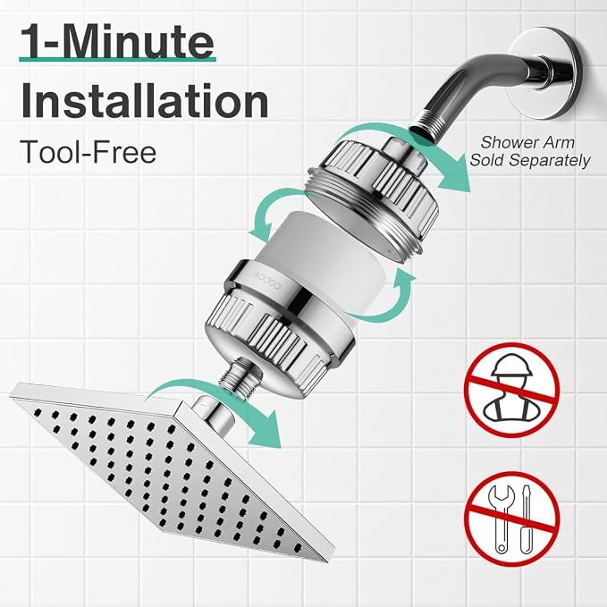 Cobbe High Pressure Filtered Shower Head Combo, Rain Shower Head - Image 9