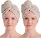 100% Turkish Cotton Hair Towel Wrap 2 Pack – Oeko-TEX Certified Quick Dry Turban by Seritaine