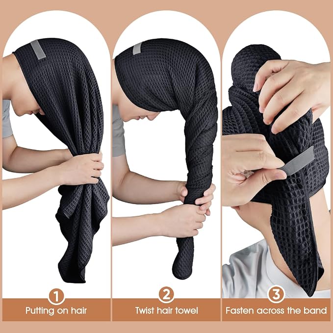 GLIMGLINT 2 Pack Black Microfiber Hair Towel Wrap - Image 6