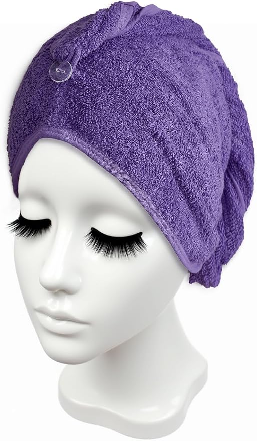 Long Cotton Hair Towel Wrap for Women 28"x11" Purple, Hair Towel Cotton - Image 2