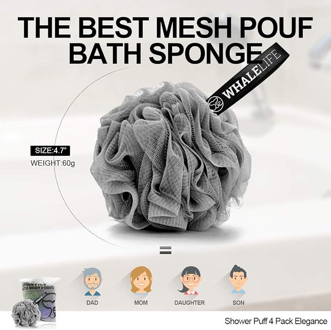Loofah Sponge Bath Sponge for Women Men 4 Pack - Image 5