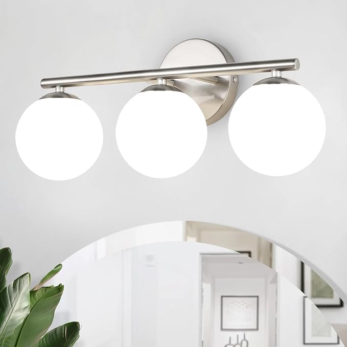 Brushed Nickel Bathroom Light Fixtures 3-Light Globe Vanity Light by foucasalLighting