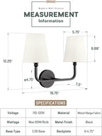 2-Light Bathroom Light Fixtures, Matte Black Vanity Lights, Double Wall Sconce - Image 2