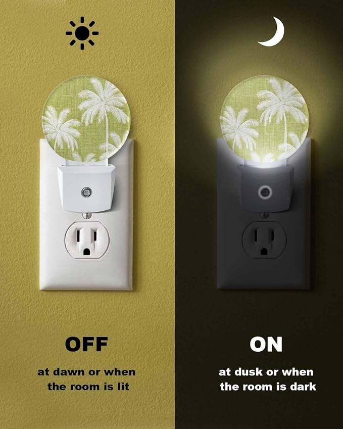 Night Lights Auto Sensor Tropical Palm Trees Night Light Lemon Yellow Linen - Image 6
