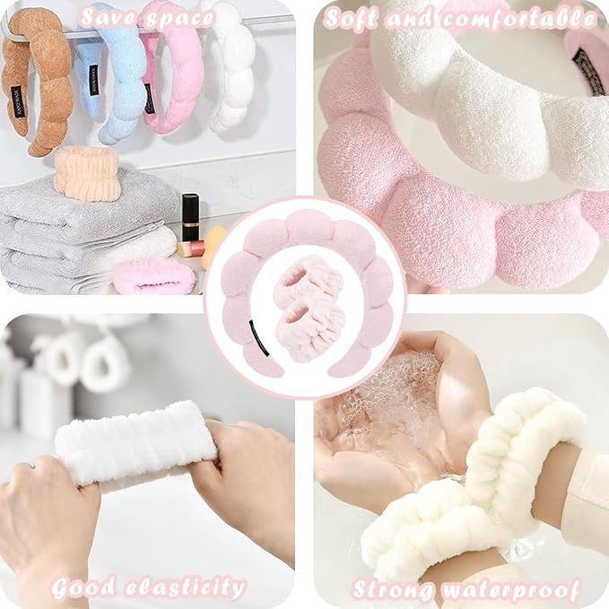 Spa Headbands for Washing Face Wristband Set Sponge Makeup Skincare Headband - Image 5