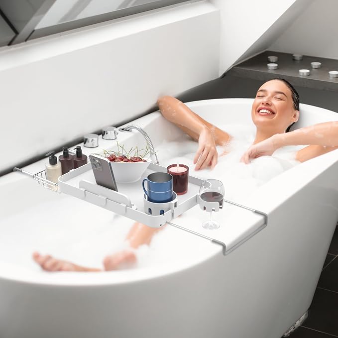 Bathtub Tray for Large Soaking Tub Table Tray Expandable Tub Shelf for Bathtub - Image 2