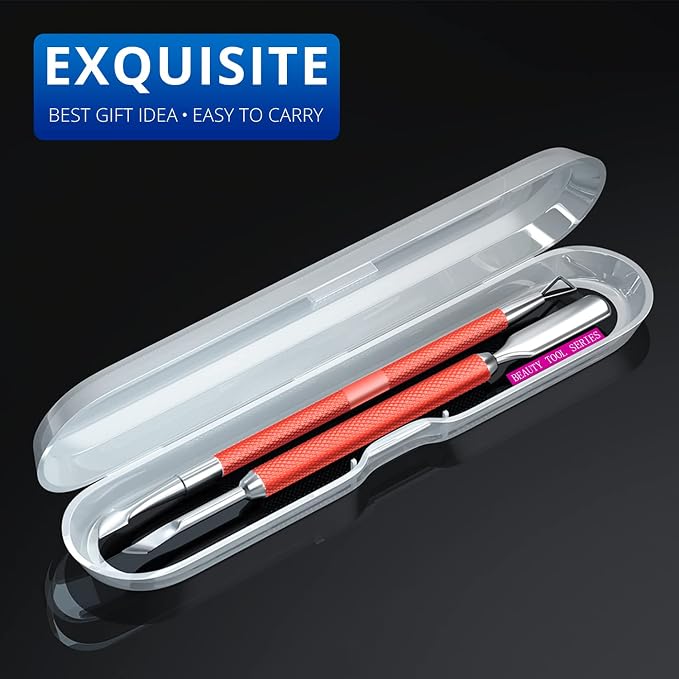2PCS Metal Red Cuticle Pusher and Cutter Remover Salon Quality Stainless Steel - Image 4