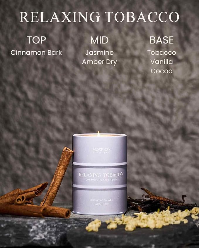 M&SENSE Tobacco Vanilla Scented Candles Natural Non Toxic, Aromatherapy Candle - Image 2