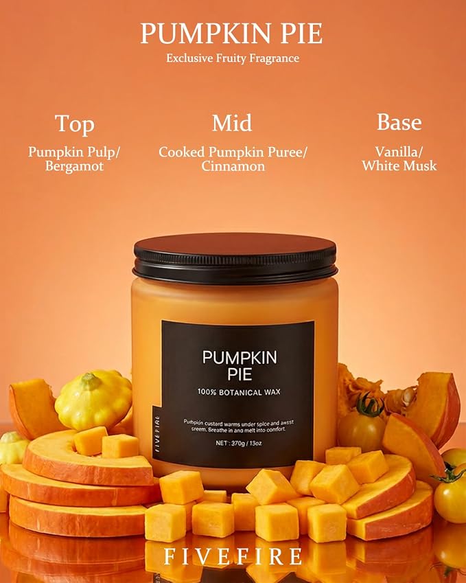 Pumpkin Pie Home Scented Candles, 13oz Organic Soy Wax, 76-Hour Clean Burning - Image 2