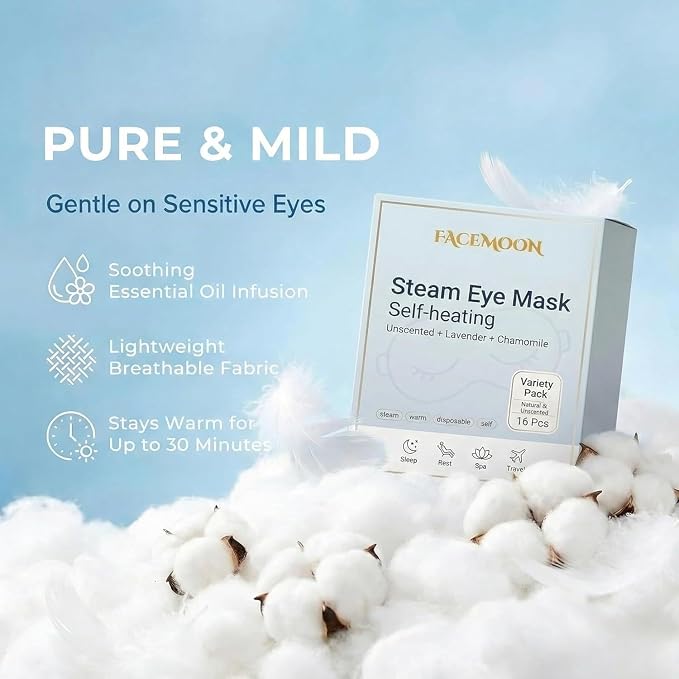 16 Packs Self Heating Steam Eye Masks: Disposable Moist Warm Compress - Image 6
