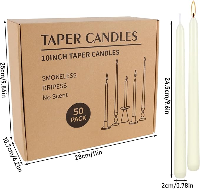 WPONSZU 50 Pack Ivory Taper Candles, 7-8 Hours Burn Time, Smokeless and Dripless - Image 8