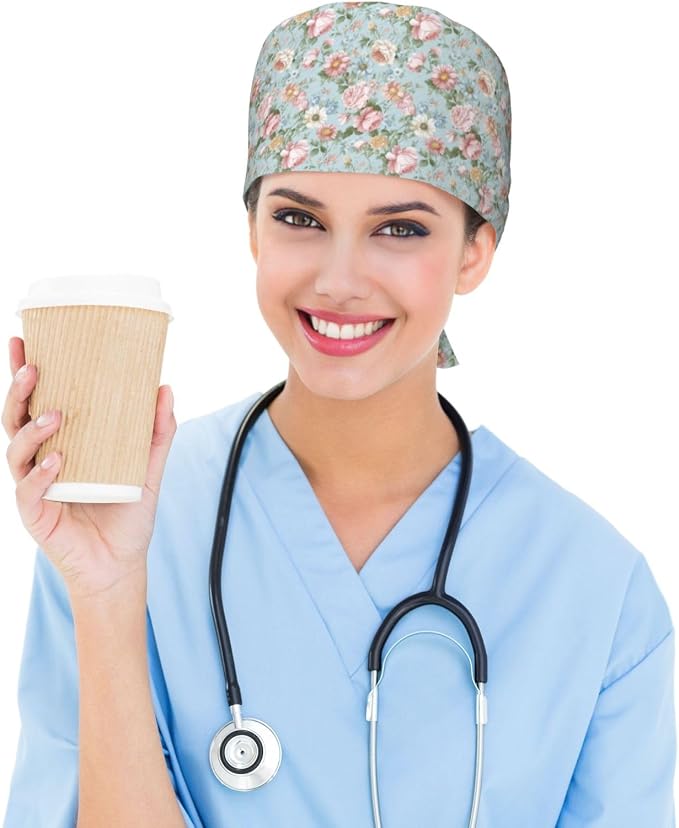 Scrub Cap for Women and Men Boho Black Leaf Pattern Adjustable Breathable - Image 6