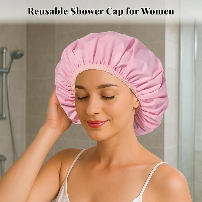 Reusable Shower Cap for Women, Waterproof Shower Cap - Image 3