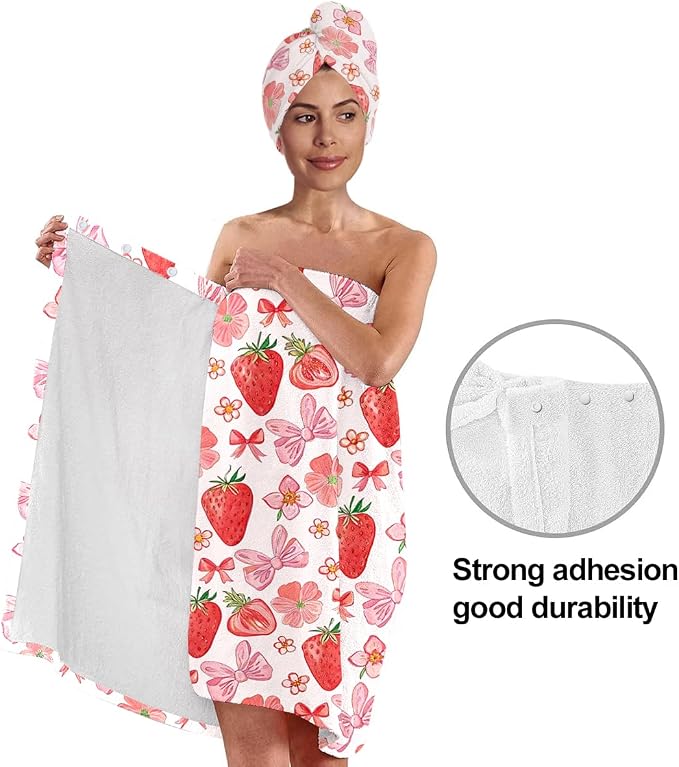 Women’s Strawberry & Bow Bath Wrap Set - Image 4