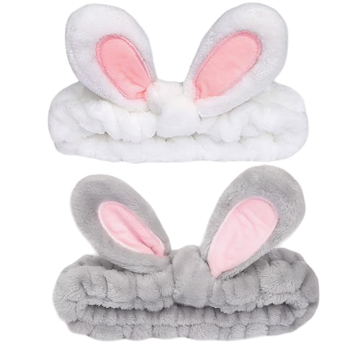 musejoy 2 Pcs Headband Bunny Ears Headband Cute Spa Headbands by musejoy