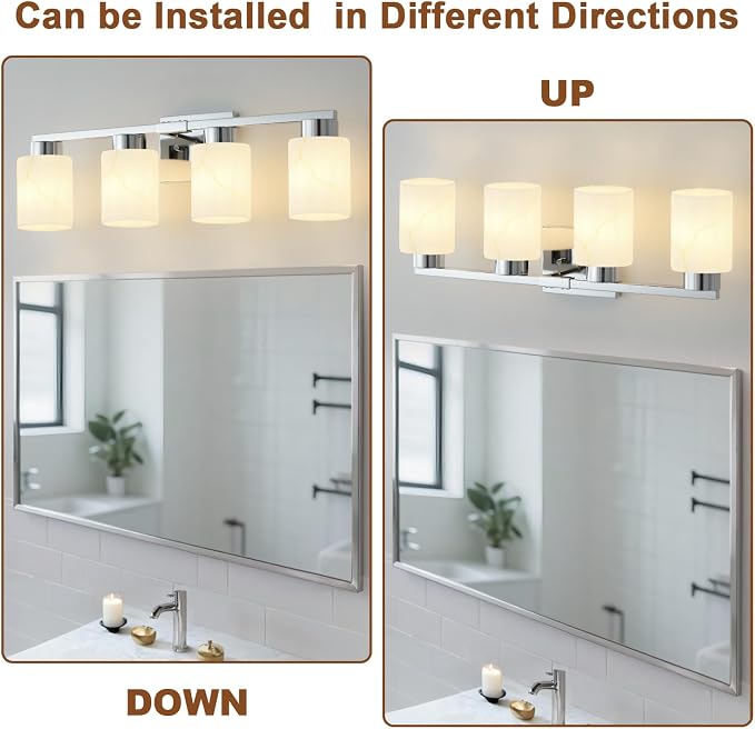 4-Light Bathroom Light Fixtures, Modern Vanity Lights, Chrome Metal Wall Lamp - Image 4