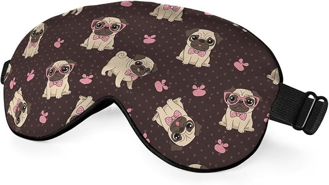 Cartoon Pug Sleep Mask Eye Mask Puppy Bow Tie Glasses Dog Animal Sleep Mask by Unknown