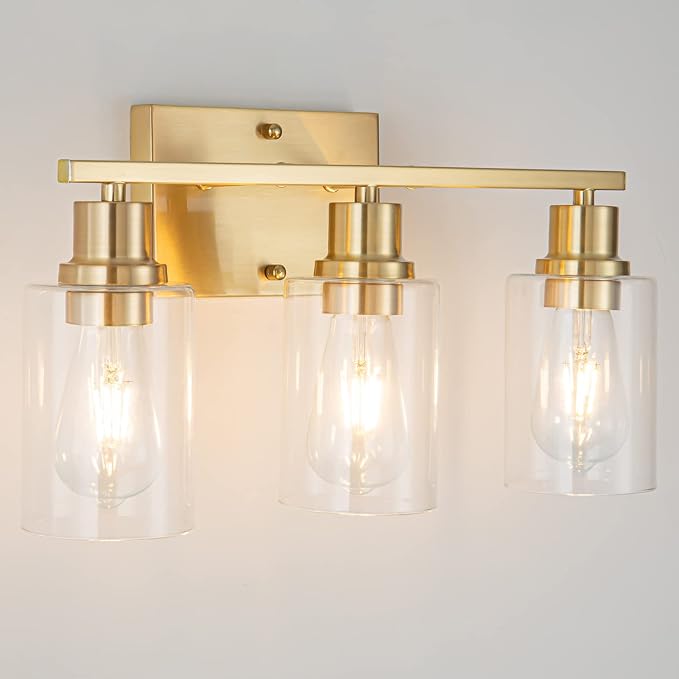 3-Lights Gold Bathroom Light Fixture, Brushed Brass Vanity Light by FILIMITIY