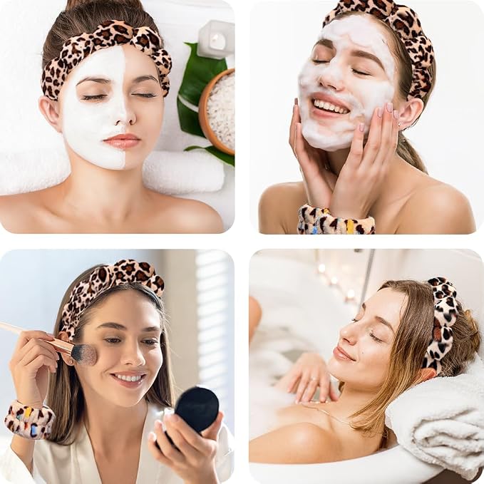 Spa Headbands for Washing Face Wristband Set Sponge Makeup Skincare Headband - Image 3