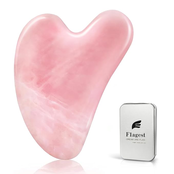 Flagest Gua Sha Rose Quartz Massage Tool, Facial Tool by Flagest