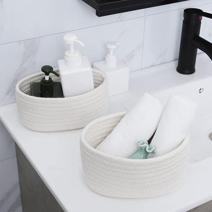 【2 Pack】 ABenkle Small Storage Baskets, Natural Cotton Rope Woven Baskets - Image 4