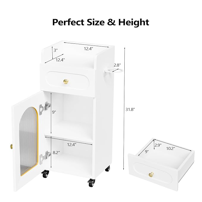 OmySalon Salon Cart with Wheels, 3-Tier Rolling Beauty Cart with Glass Door & - Image 5