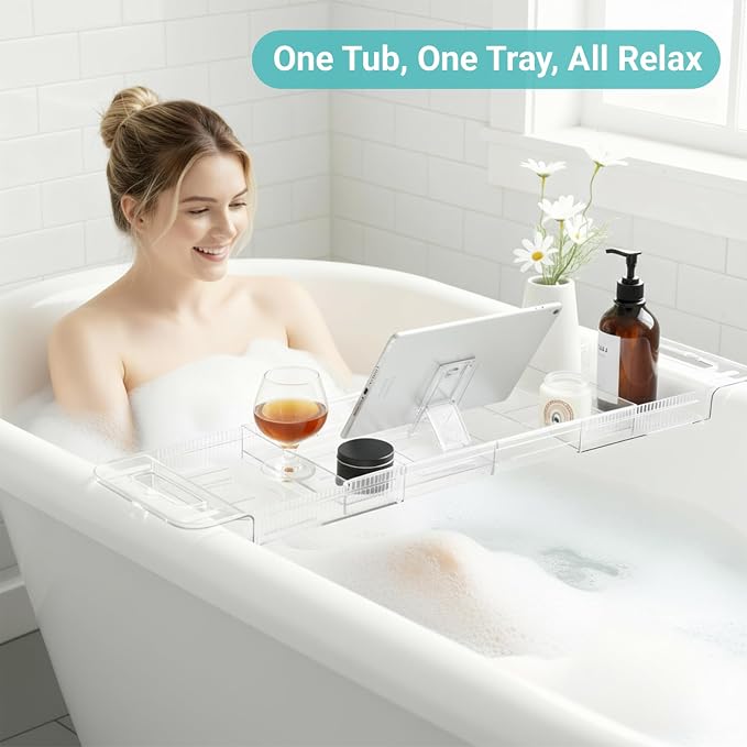 Expandable Bathtub Tray Caddy, Foldable Bath Table Trays, Bathtub & Bathroom - Image 3