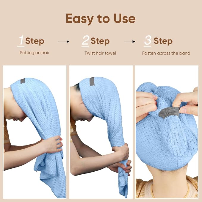 HOMEXCEL Blue Microfiber Hair Towels 5 Pack- 40 x 20 inches Super Soft - Image 6