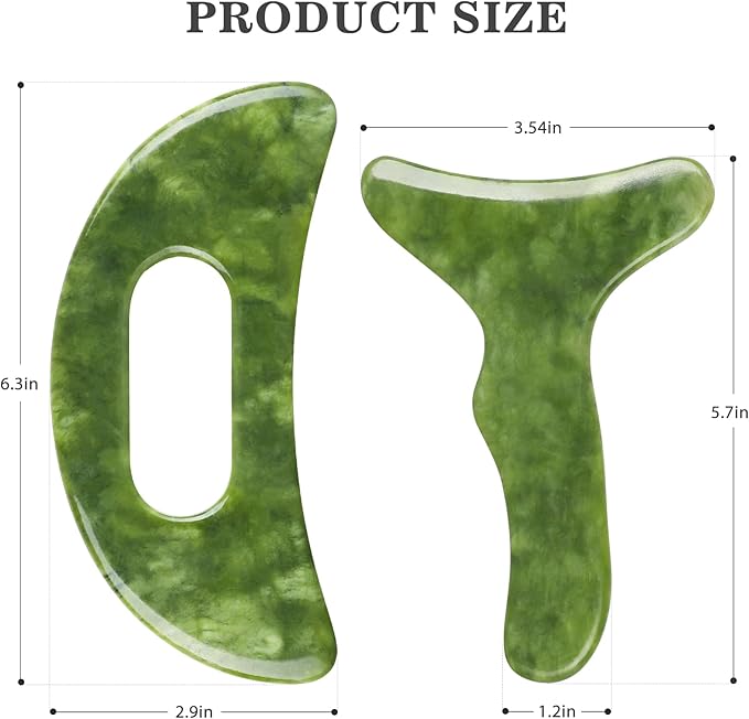 2 in 1 Jade Stone Gua Sha Massage Tool, Large Guasha Muscle Scraper Tools Set - Image 2