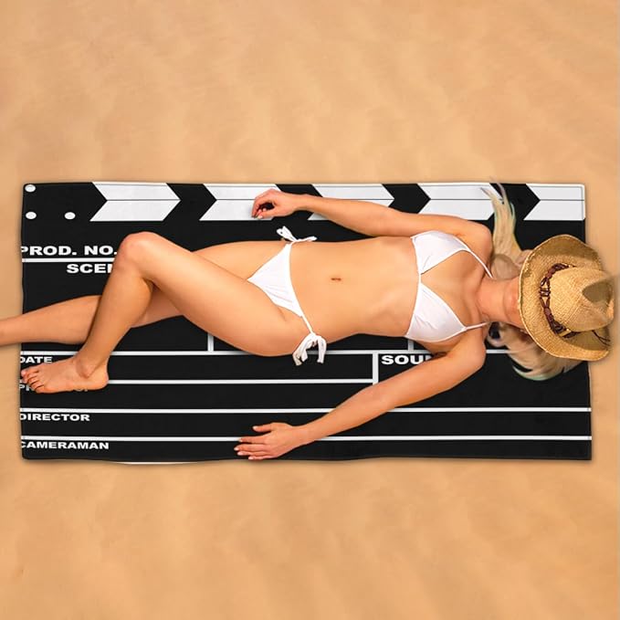 Black Movie Clapboard Beach Towel Oversized Quick Dry Beach Blanket Microfiber - Image 6