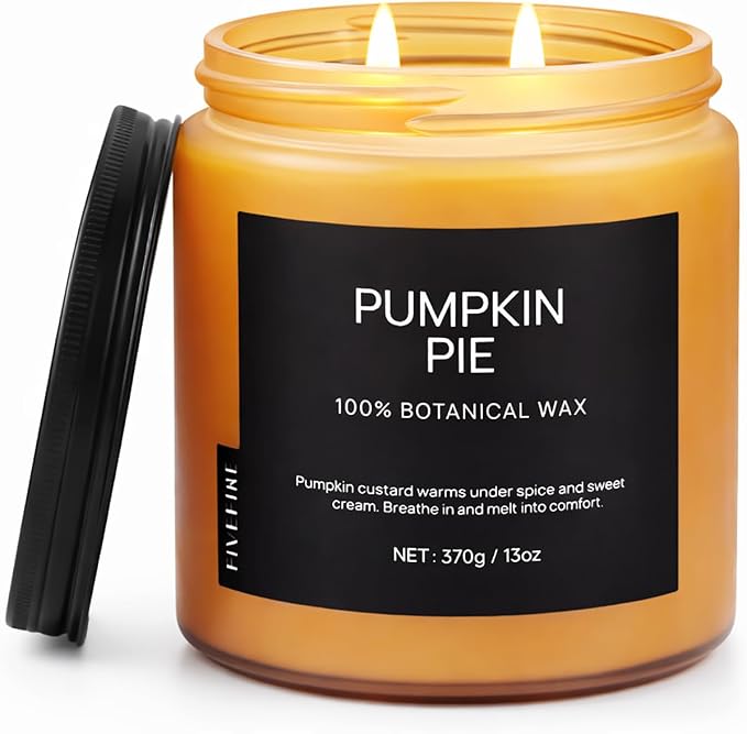 Pumpkin Pie Home Scented Candles, 13oz Organic Soy Wax, 76-Hour Clean Burning by Fivefire