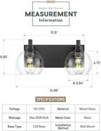 Bathroom Light Fixtures, 2 Light Matte Black Vanity Light, Modern Wall Sconces - Image 2