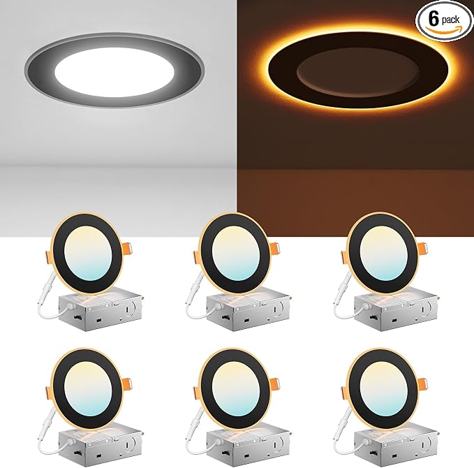Amico 6 Pack Black 4 Inch 5CCT LED Recessed Ceiling Light by Amico