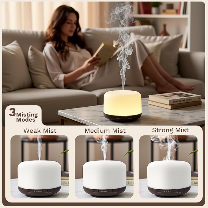 500ml Essential Oil Diffuser, Quiet 4-in-1 Ultrasonic Aromatherapy Humidifier - Image 5