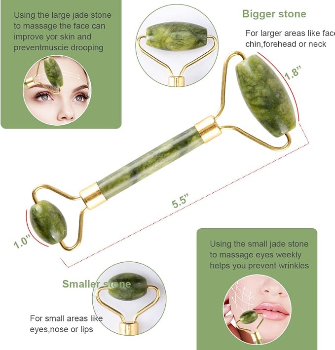 Jade Roller & Gua Sha Set 5 in 1 Facial Massager Tools - Image 2