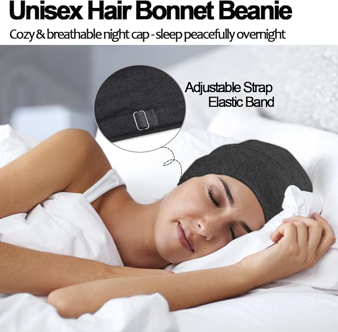 Sleep Cap Bonnet for Sleeping Black Women, Adjustable Cooling Ice Silk Lined - Image 3