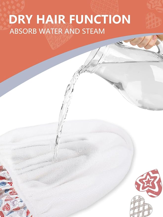 Years calm Terry Lined Shower Cap, Triple Layer Heart Motifs, Waterproof - Image 5