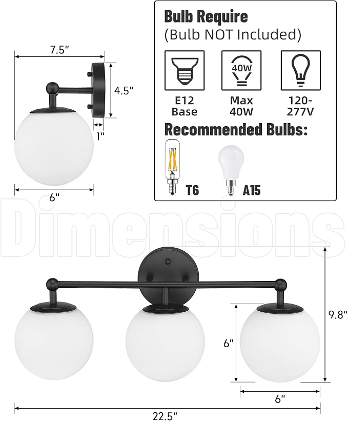 AKEZON 3-Light Black Bathroom Vanity Light Fixture, Modern Minimalist Vanity - Image 6