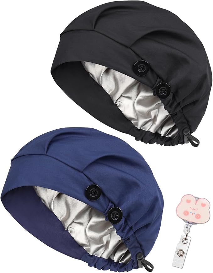 2 Pack Satin Lined Bouffant Scrub Caps by Yuest