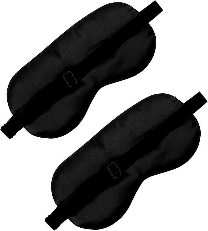 2 PCS Black Satin Sleep Masks, Adjustable Silk Eye Mask - Image 3