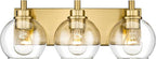 Bathroom Light Fixtures, 3-Light Brushed Gold Vanity Light, Modern Wall Sconces by Metwet