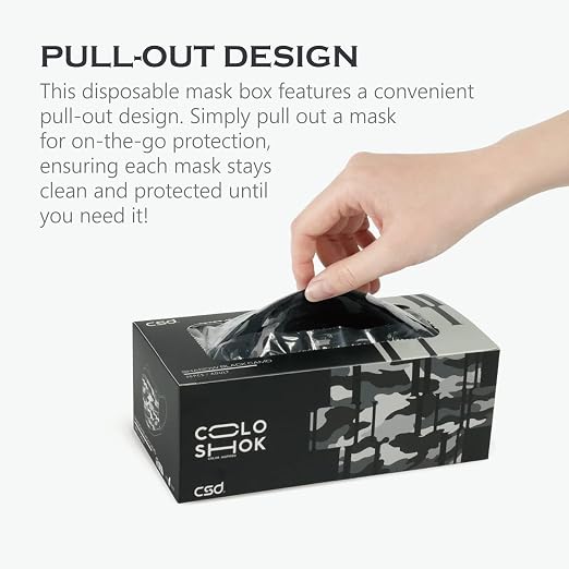 CSD Colo 30 Pcs Black Camo Disposable Face Masks, 3 Ply Adult Mask - Image 2