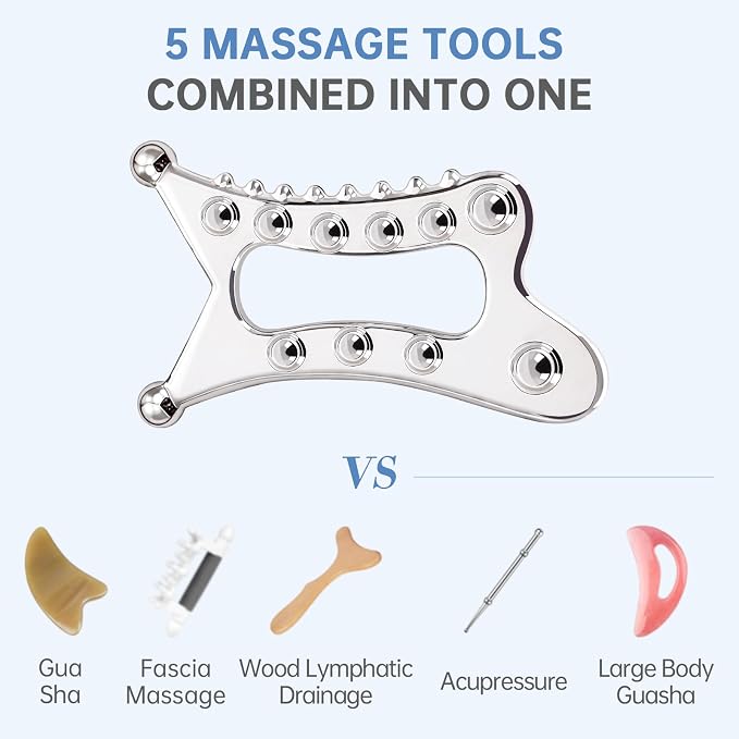 Metal Body Gua Sha Tool, 5 in 1 Muscle Scraper Tool, Lymphatic Drainage Massager - Image 2