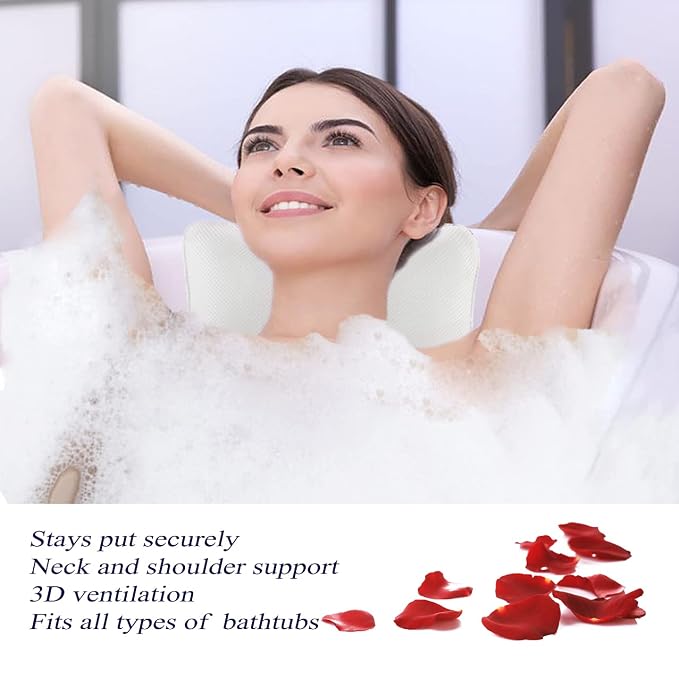 Bath Pillow for Tub, Non Slip, Breathable Soft, Comfortable Head Neck Support - Image 2