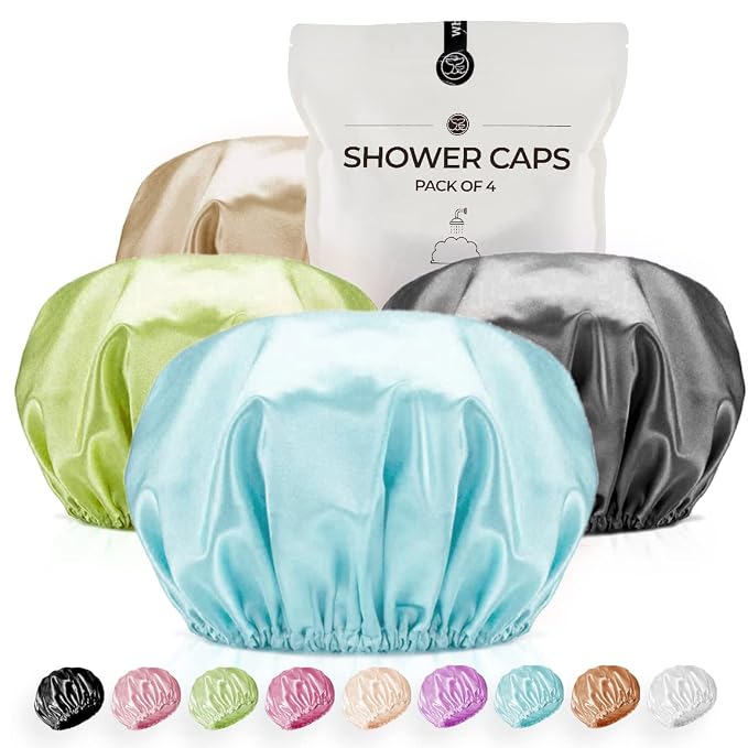 Shower Cap for Women Reusable Extra Large Shower Caps for Men Satin Double by WhaleLife
