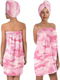 Women's Pink Camo Towel Wrap and Hair Drying Cap Set – Quick Dry Microfiber by QIULIBMH