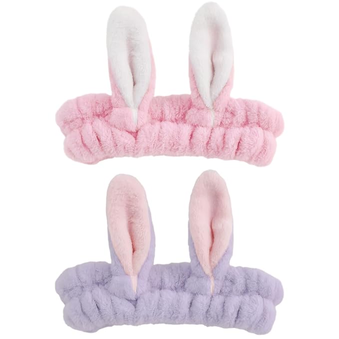 musejoy 2 Pcs Headband Bunny Ears Headband Cute Spa Headbands by musejoy