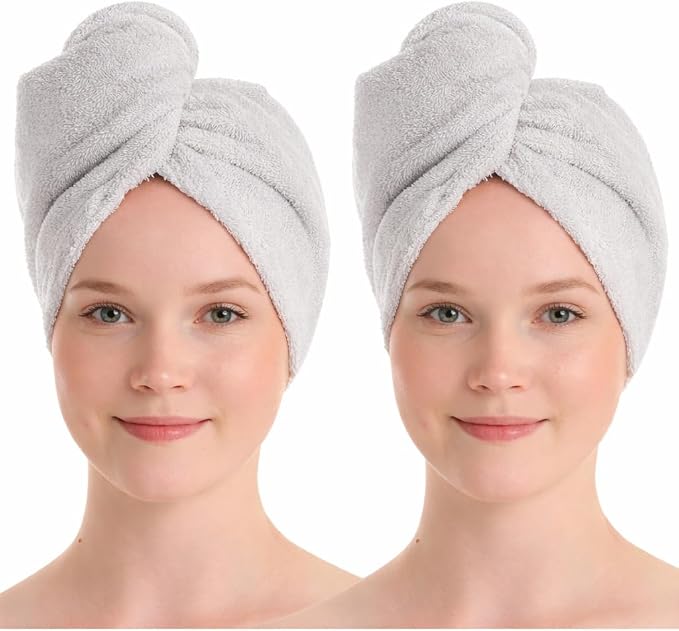 100% Turkish Cotton Hair Towel Wrap 2 Pack – Oeko-TEX Certified Quick Dry Turban by Seritaine
