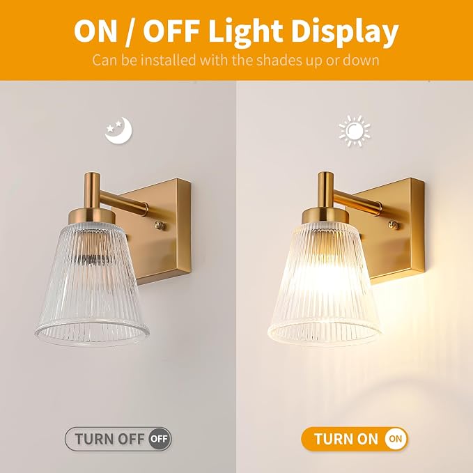 OCIOC Gold Hardwired Wall Sconces Set of Two, Modern Glass Wall Lights - Image 4