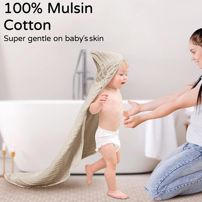 Yoofoss Hooded Baby Towels for Newborn 2 Pack 100% Muslin Organic Cotton Baby - Image 2